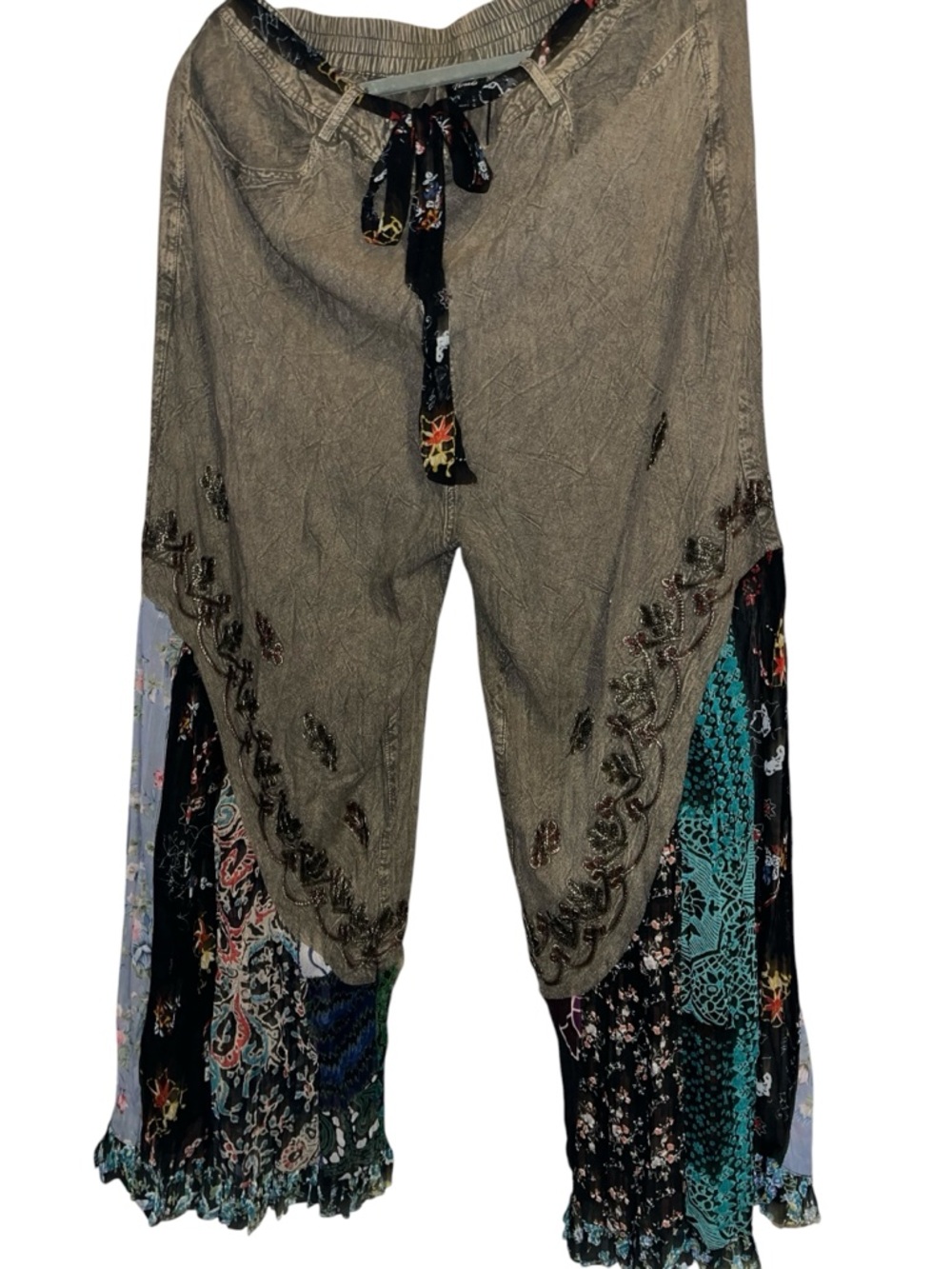 Young Threads XL Boho Wide Leg Patchwork Pants - Gravel Gray